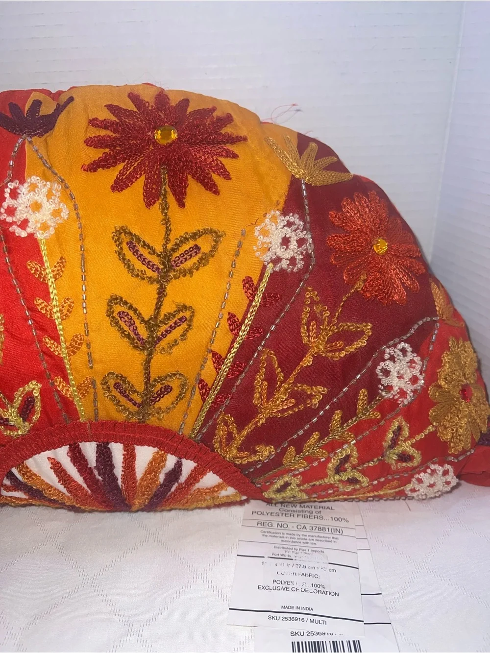 🔥🔥🔥Pier 1 Embroidered Decorative Half Moon Pillow